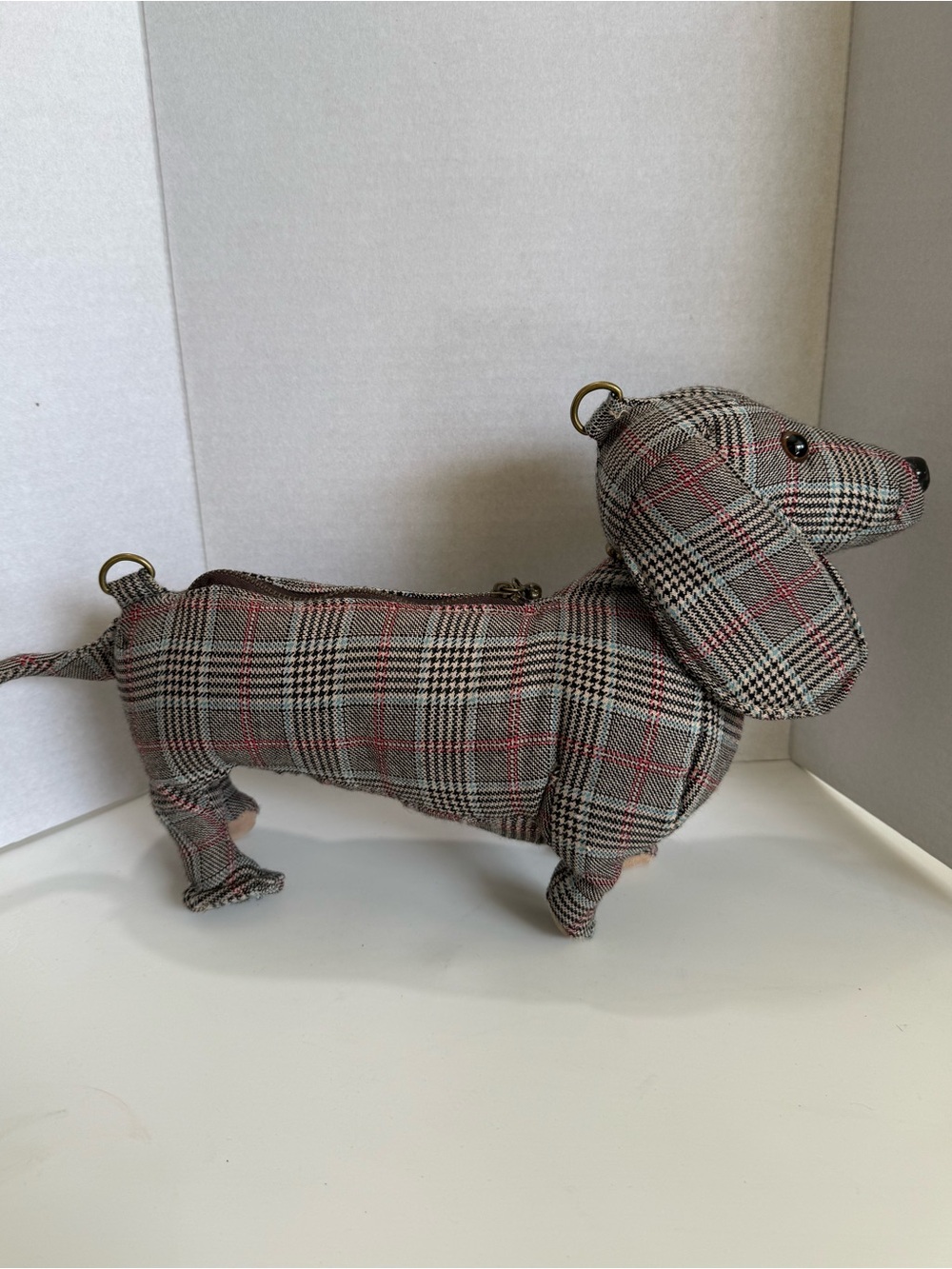 Plaid Dachshund Puppy Mini Bag - Fuzzy Nation Gray/Tan Plaid